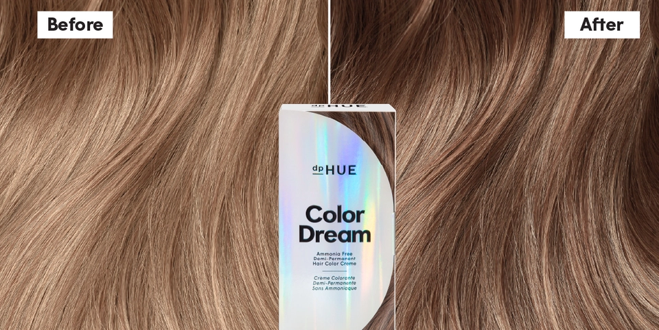 Color Dream demi-permanent hair color Before &amp; After in shade Light Brown | dpHUE