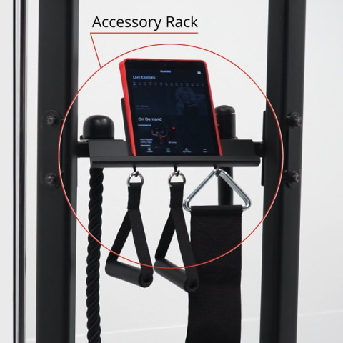 Accessory rack with integrated tablet holder