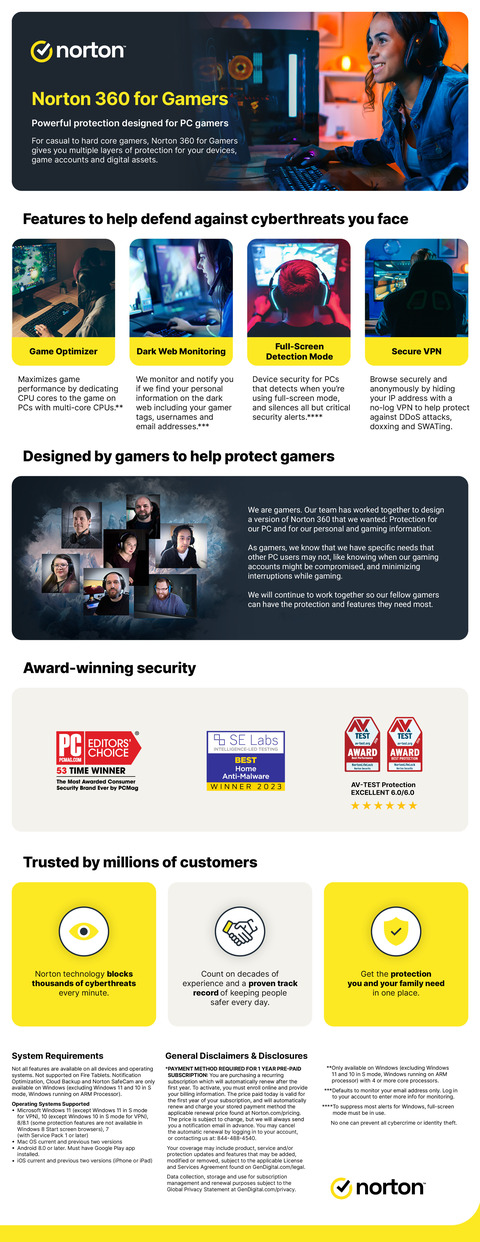 Norton 360 for Gamers  PC Gamer Antivirus & Security