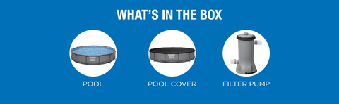 Pool comes with filter pump, pool cover and repair patch.