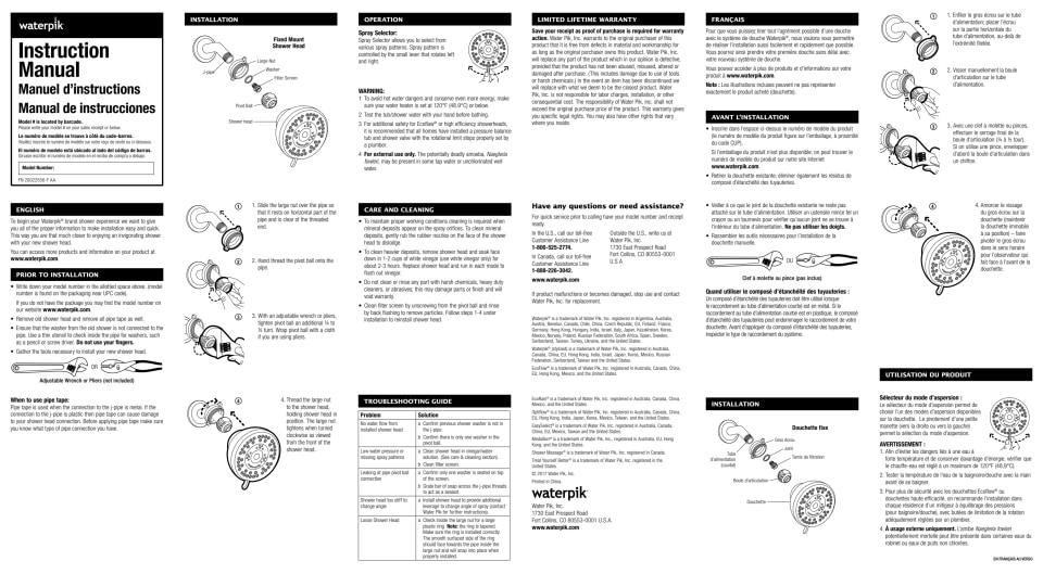 Waterpik 7Mode RainFall+ Rain Shower Head, Brushed Nickel ASR739T