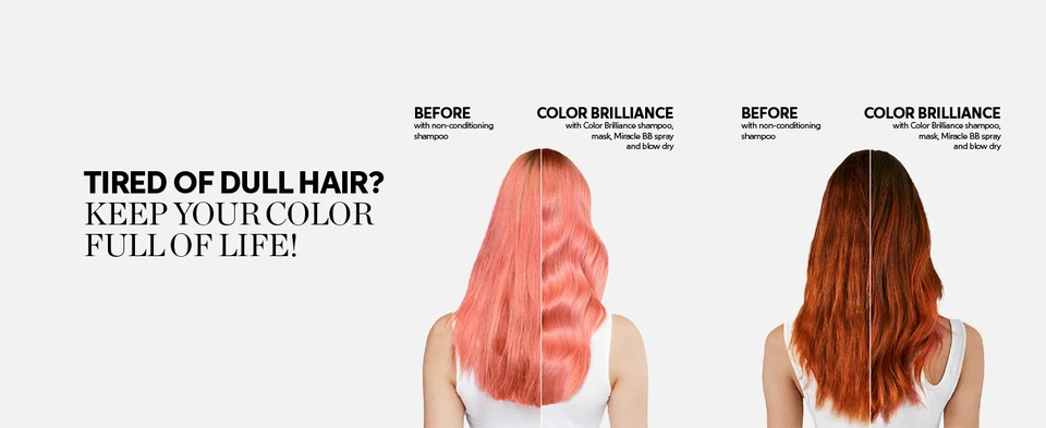 Before and after results of color brilliance system to add shine &amp; color vibrancy