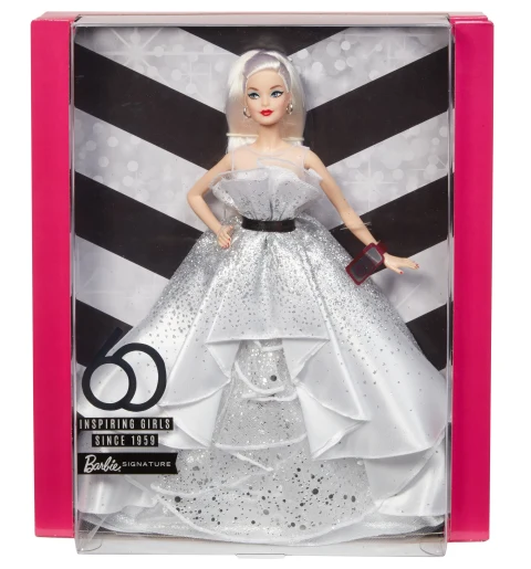 Mattel Barbie 60th Anniversary Doll, Blonde Hair, Silvery