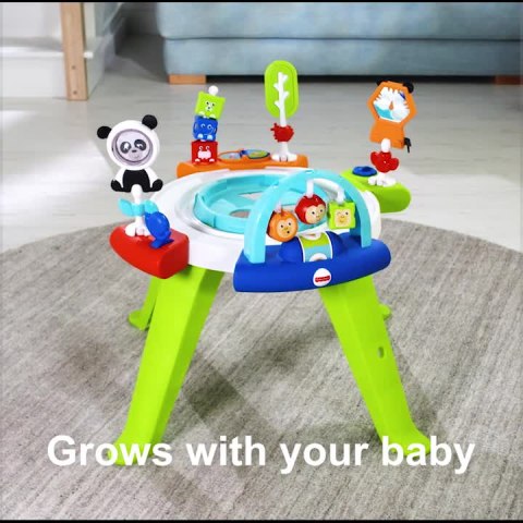 thumbnail video image 2 of Fisher-Price 3-in-1 Spin & Sort Infant Activity Center and Toddler Play Table, Retro Roar, Unisex, 2 of 8
