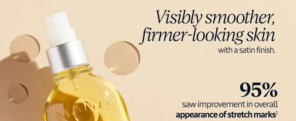 Visibly smoother, firmer-looking skin with a satin finish. 95% saw improvement in overall appearance of stretch marks