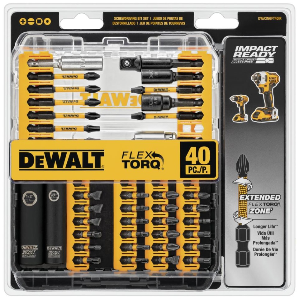 DEWALT DWA2NGFT40IR Impact Ready Flextorq 40-Piece Steel Screwdriver Bit Set Tools & Home 