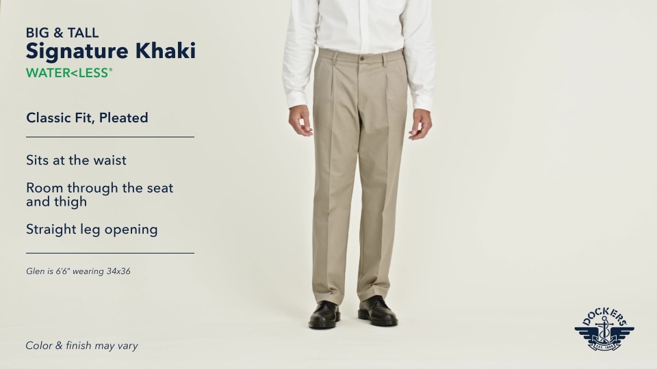 thumbnail video image 2 of Dockers Men's Pleated Classic Fit Signature Khaki Lux Cotton Stretch Pants, 2 of 7