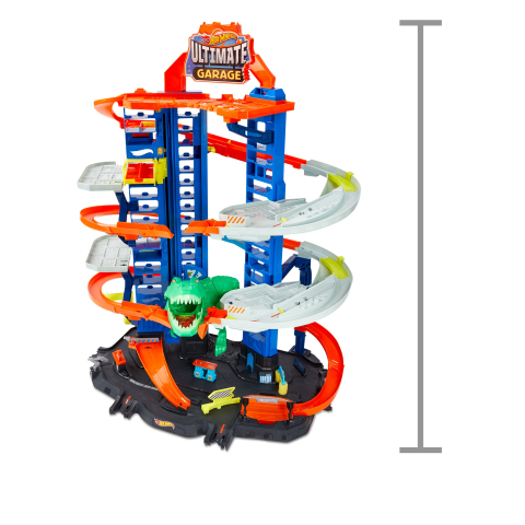 Hot Wheels Megacity Parkgarage mit T Rex Angriff mehrstockig Platz fur uber 100 Fahrzeuge im MaBstab 1 64