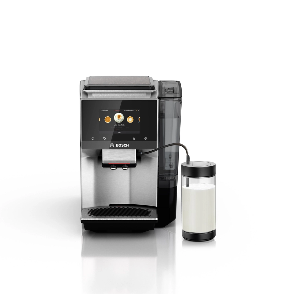 Bosch 800 Series Fully Automatic Espresso and Coffee Machine – 35 Drinks, Cold Brew, Double Cup, Milk Hose, Ceramic Grinder, Smart Features, in Black TPU60309