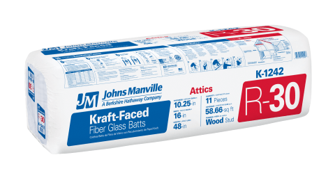 Johns Manville R 30 Attic 58 66 Sq Ft Kraft Faced Fiberglass Batt Insulation 16 In W X 48 In L 11 Pack In The Batt Insulation Department At Lowes Com