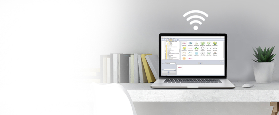 laptop with wifi symbol above showcasing Design Database Transfer