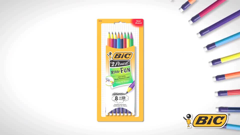 thumbnail video image 2 of BIC Pencil Xtra Fun Graphite Pencil, Number 2 HB, 8 Count, 2 of 3