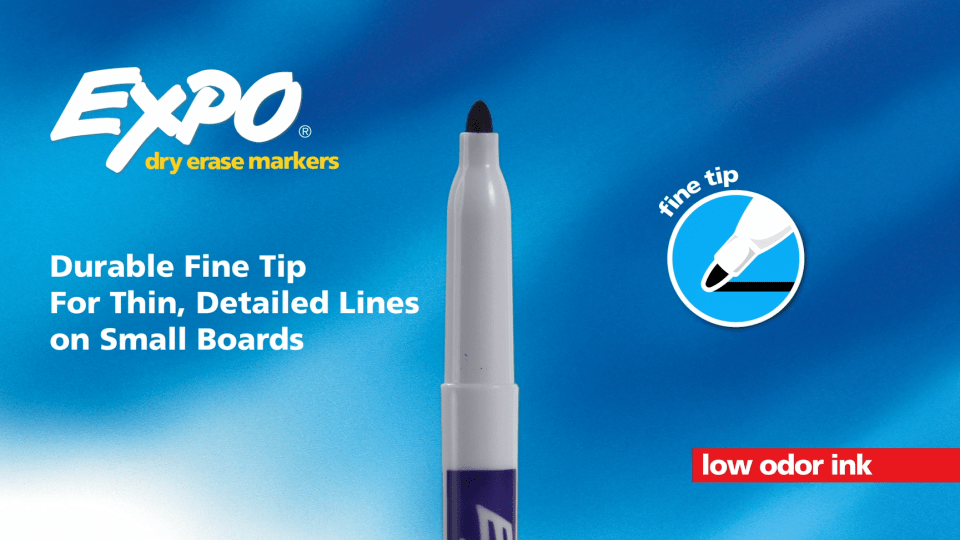 Expo Low Odor Dry Erase Marker, Fine Tip, Assorted Colors, 12 Count - image 2 of 11