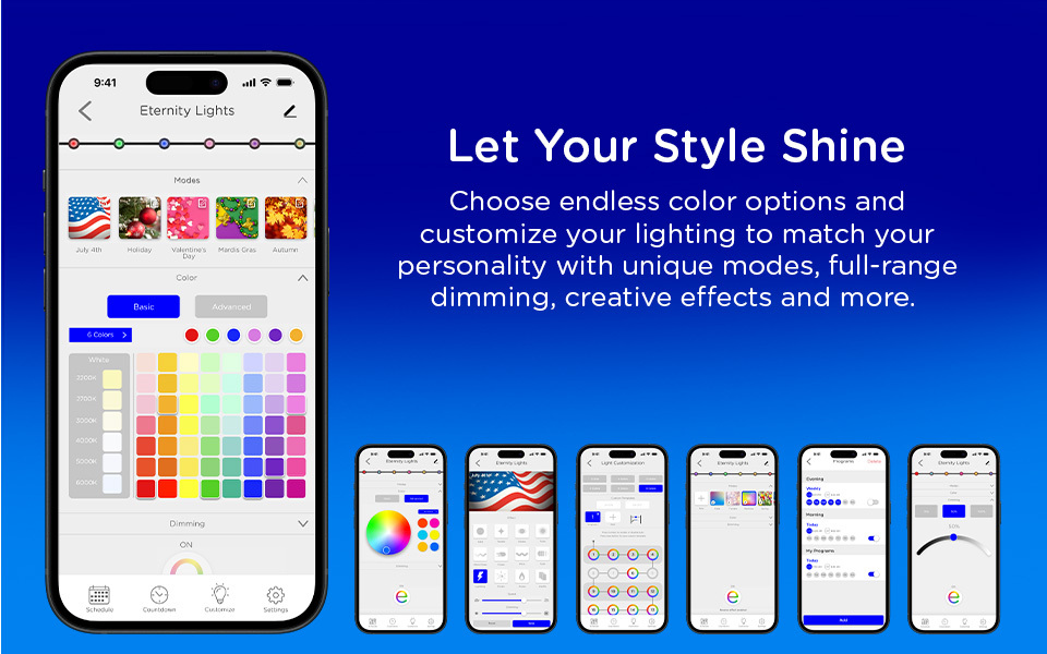 Let your Style Shine. Choose endless color options and customize your lighting to match your personality with unique modes, full-range dimming, creative effects, and more. Photos of the Enbrighten app