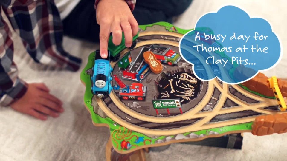thumbnail video image 2 of Fisher-Price Thomas Wooden Railway Thomas Fossil Run Tale of the Brave Train Set, 2 of 12