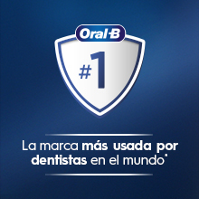 Logo de Oral-B con texto sobre c243mo es la marca m225s utilizada por los dentistas en todo el mundo