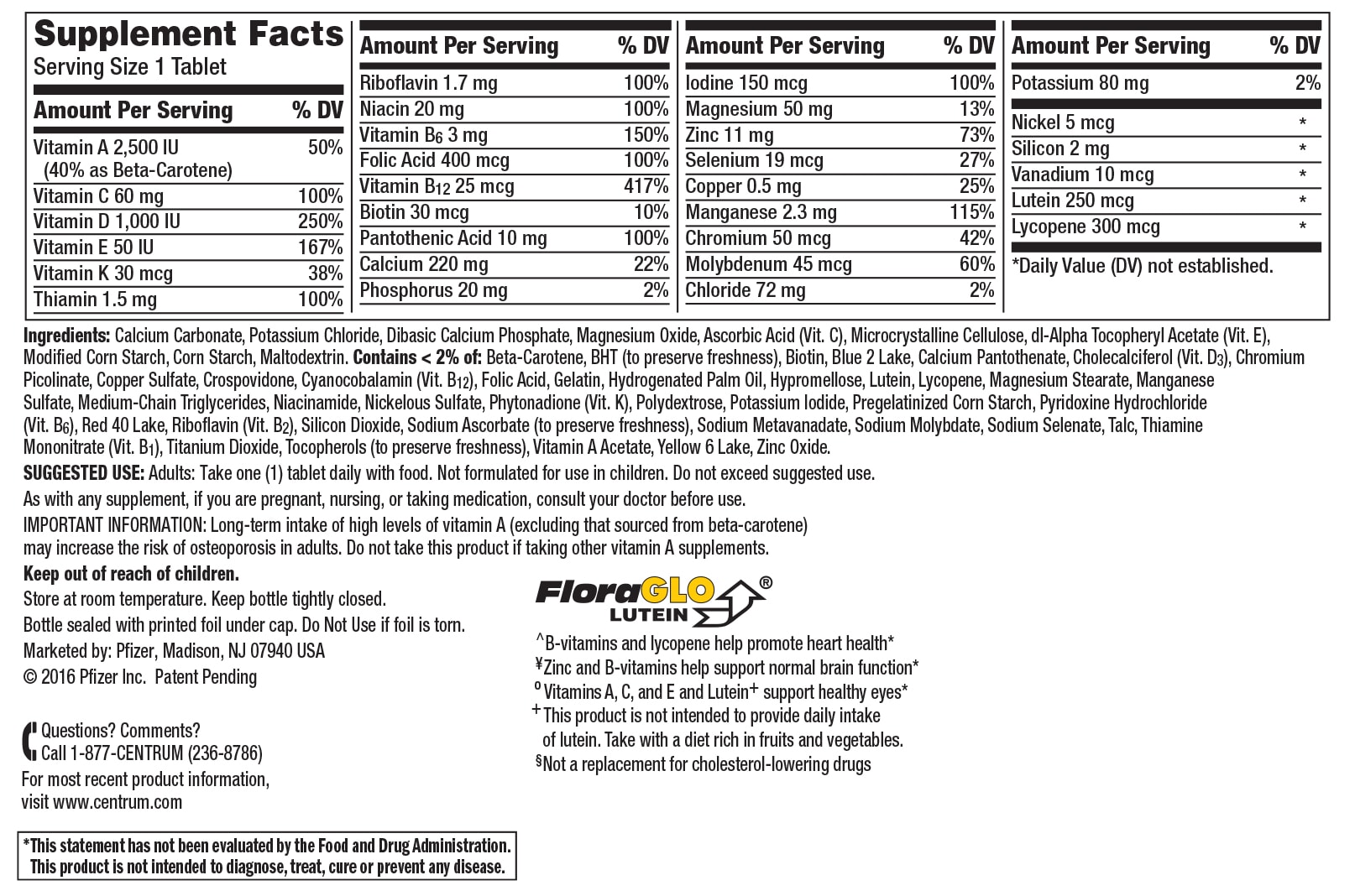 Centrum Silver Adults 325 Tablets 50+ Multivitamin Healthy