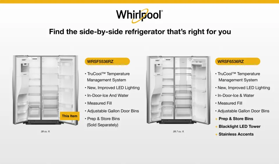 Whirlpool 28.7 Cu. Ft. Freestanding Side by Side Refrigerator in