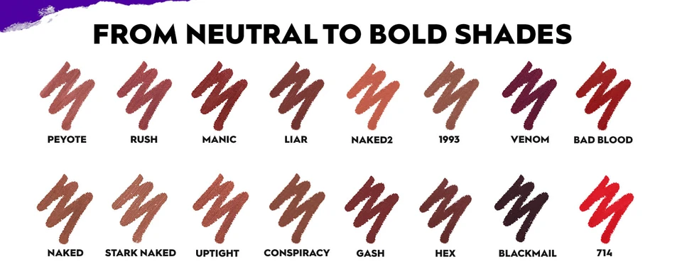 From neutral to bold shades, featuring swatches of all Lip Liner shades. 