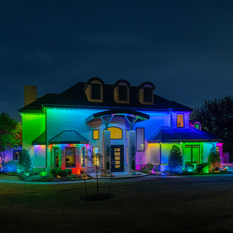 House with rainbow eternity lights