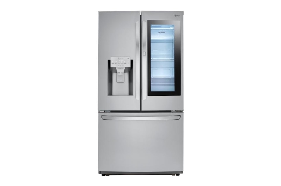 Lg Instaview Smart Wi Fi Enabled 21 9 Cu Ft Counter Depth French Door Refrigerator With Dual Ice Maker And Door Within Door Printproof Stainless Steel Energy Star In The French Door Refrigerators Department At Lowes Com