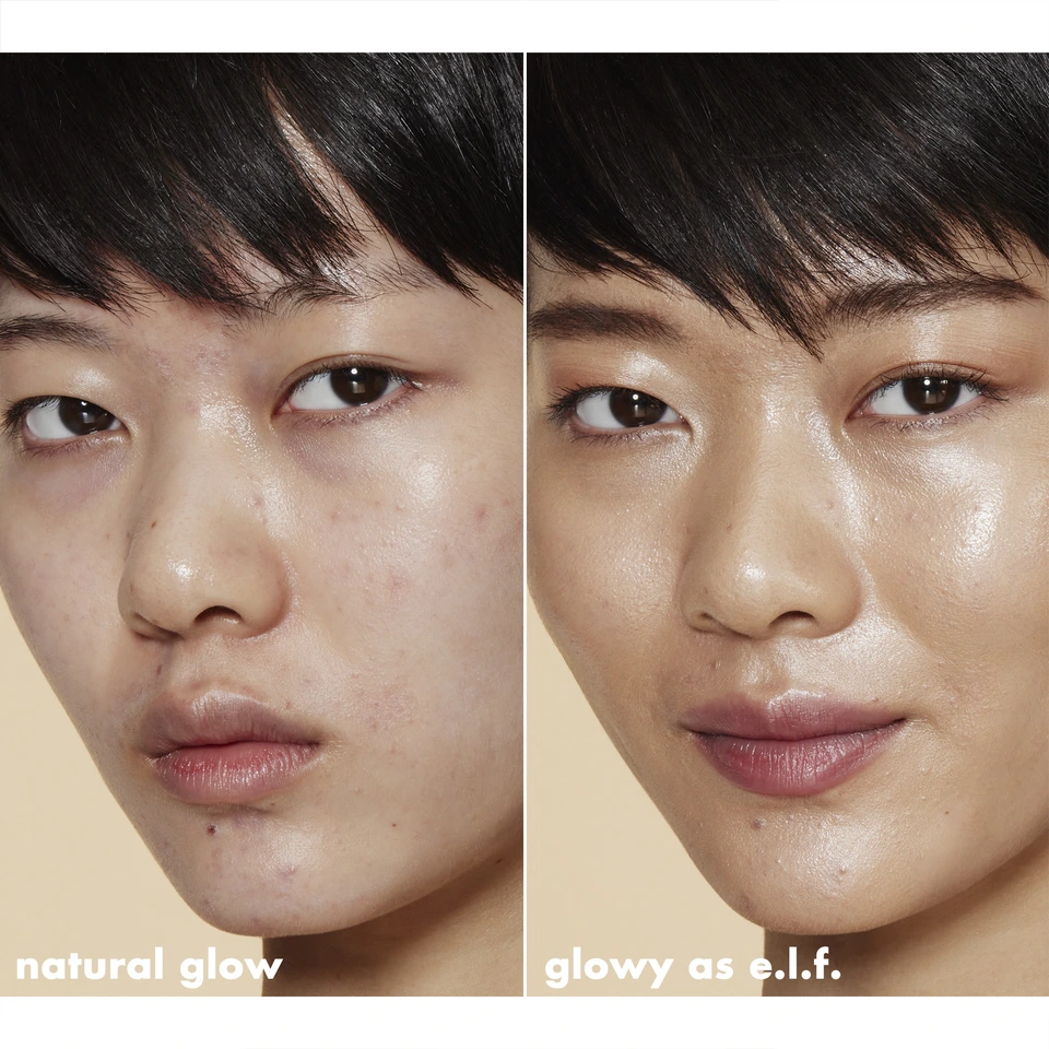 Model before and after using Halo Glow Liquid Filter