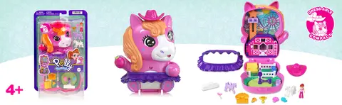 Polly Pocket Dolls And Playset, Pony Rodeo Compact, Travel Toy With 1 Micro Doll Pet Horses Food Fashion Styling Accessories C33