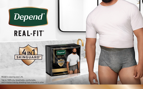 Depend Real Fit Incontinence Adult Underwear for Men, L/XL, Grey, 52Ct 