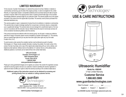 Pureguardian H965AR 70-Hour Ultrasonic Cool Mist Humidifier with