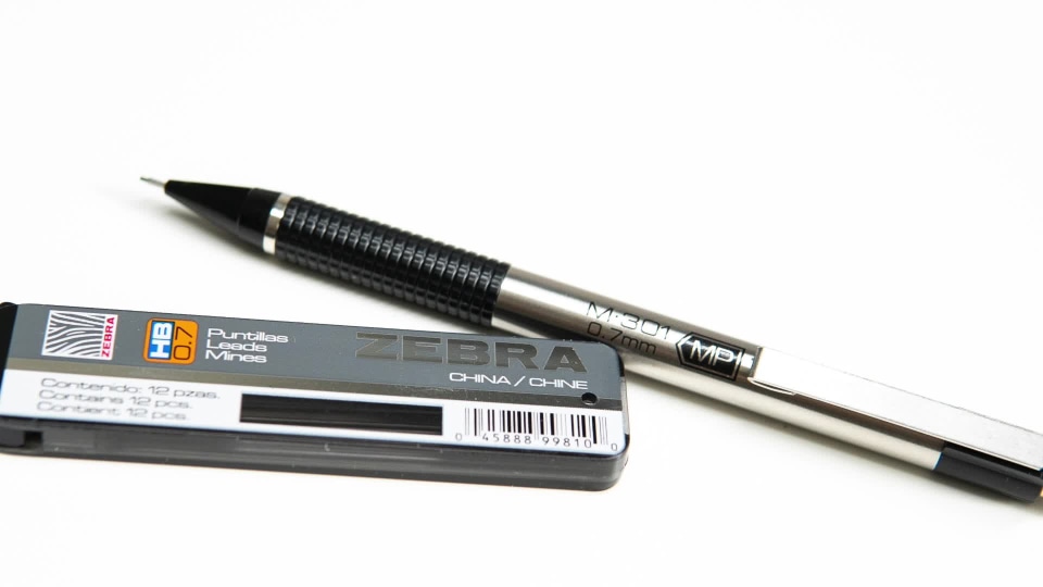 thumbnail video image 2 of Zebra M-301 Stainless Steel Mechanical Pencil, 0.5mm, HB graphite, 1-pack, 2 of 8