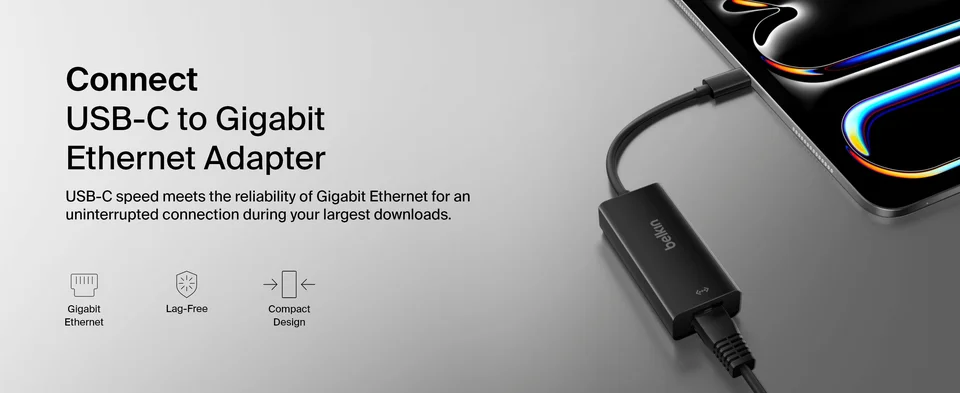 Belkin F2CU040BTBLK Network Adapter, USB-C to Gigabit Ethernet