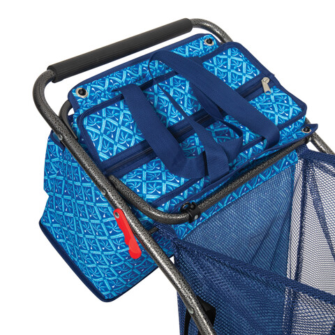 Cooler bag attached to cart.