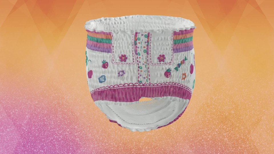 thumbnail video image 2 of Pampers Easy Ups Training Underwear Girls, Size 2T-3T, 94 Ct, 2 of 10