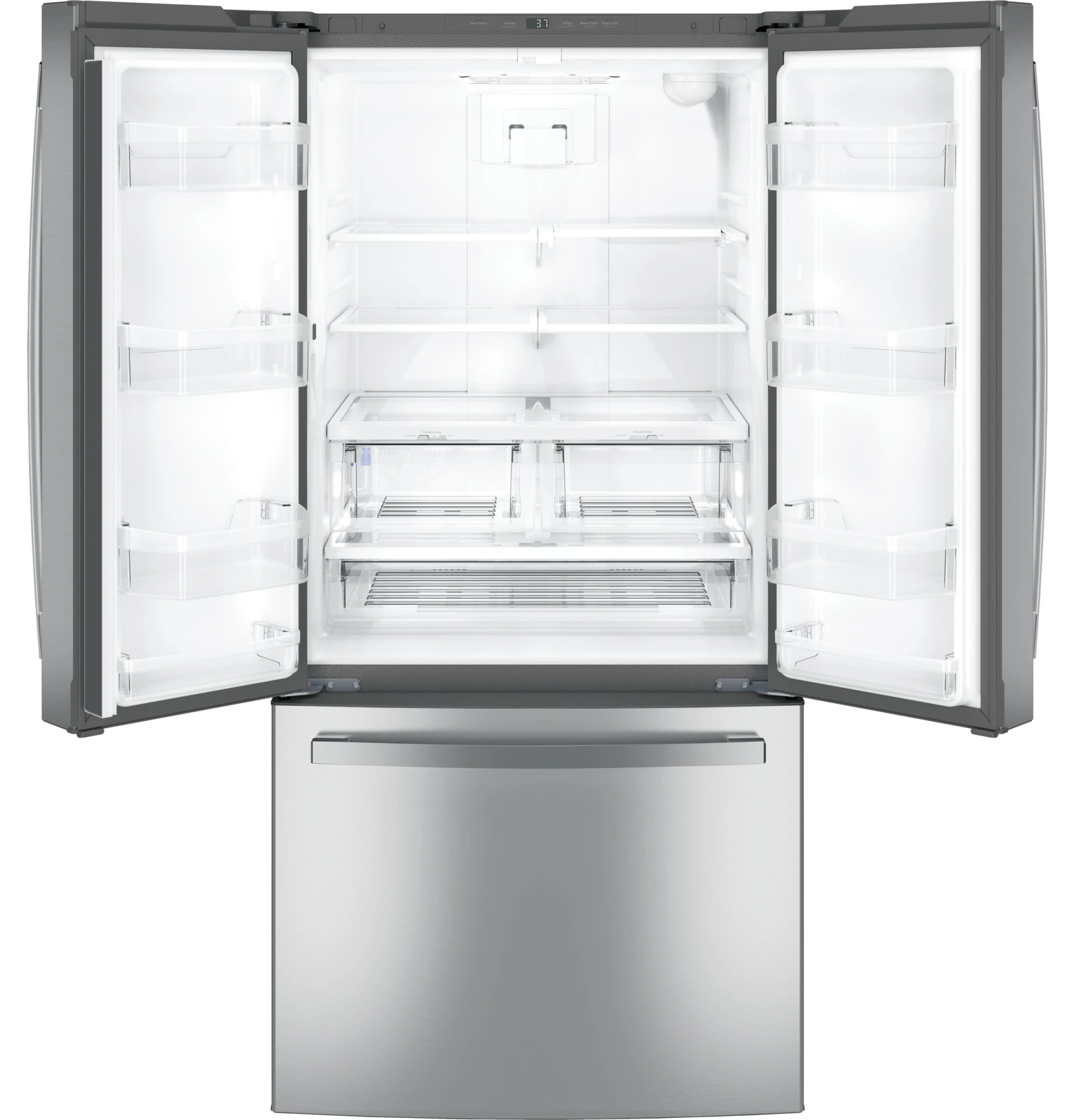 GE Appliances 23.6 Cu. Ft. French Door Refrigerator with External Water Dispenser in Fingerprint Resistant Stainless Steel NFM