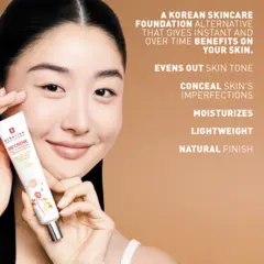 Smiling woman holding BB Cream tube