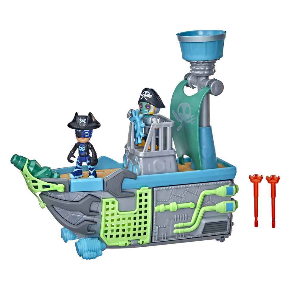thumbnail video image 2 of PJ Masks Sky Pirate Battleship Preschool Playset with 2 Action Figures, 2 of 8