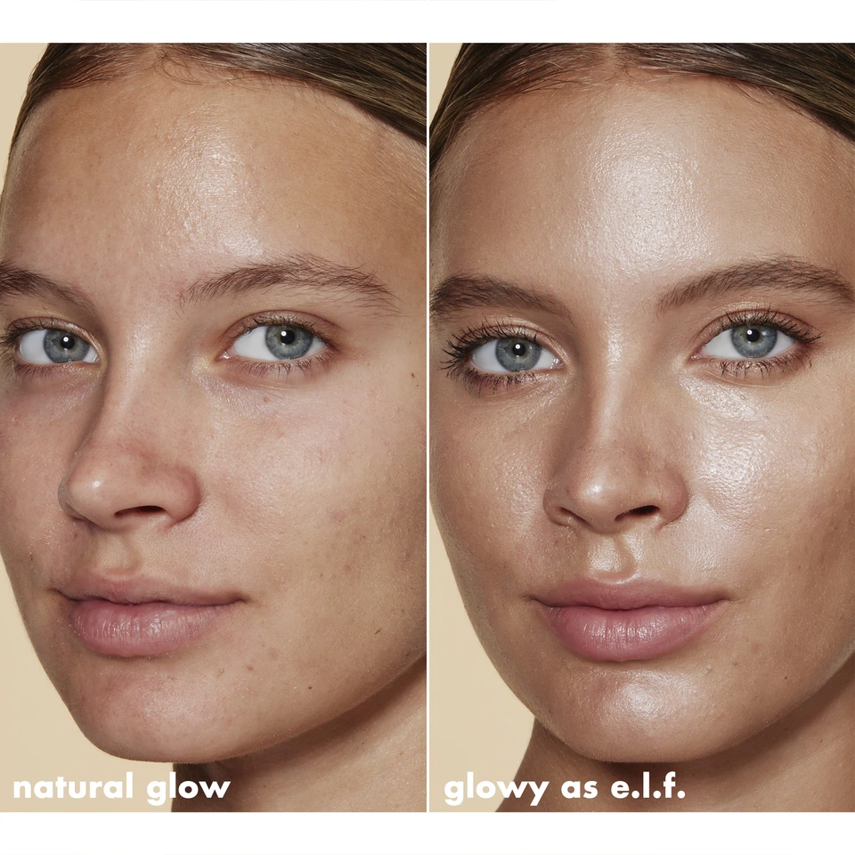 Model before and after using Halo Glow Liquid Filter