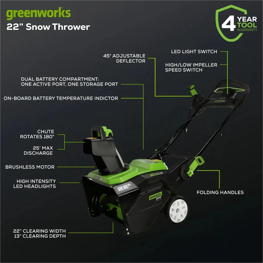 Greenworks Pro 80-Volt 22-in Single-Stage Cordless Electric Snow