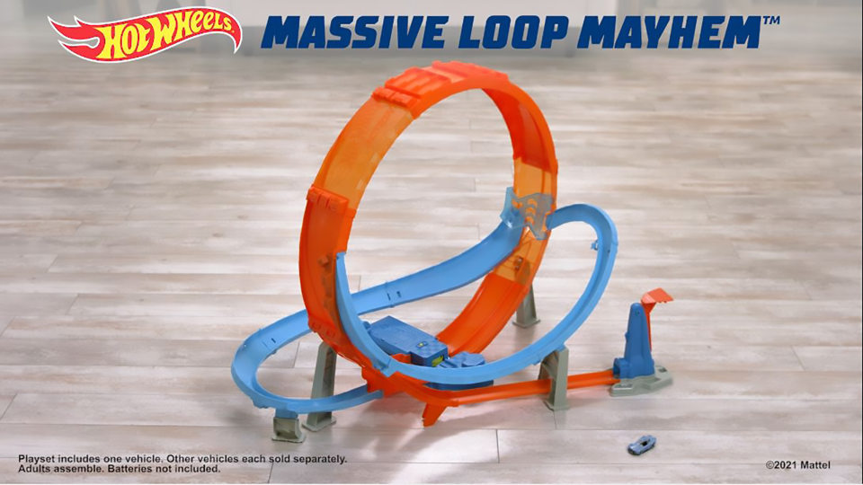 Hot Wheels Massive Loop Mayhem Track Set & 1:64 Scale Toy Car with Loop (28  Inches Wide) 