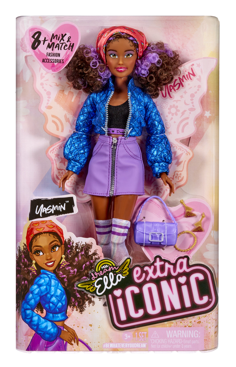 MGA’s Dream Ella™ Extra Iconic™ Doll- Yasmin™, 11.5 Fashion Doll with 9+  90's Style Inspired Trendy Fashion Pieces, Purple Streaked Afro Puffs,  Great