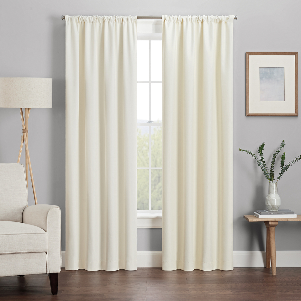 thumbnail video image 2 of Eclipse Kendall Modern Blackout Curtains, 84 In Long x 42 In Wide, Ivory, Sold as a Single Curtain Panel, 2 of 7