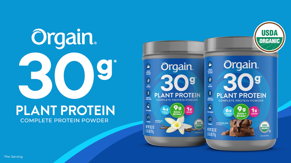 thumbnail video image 2 of Orgain Organic Vegan 30g High Protein Powder, Plant Based Shake Drink, Prebiotic Fiber, Chocolate, 1.26lb, 2 of 9