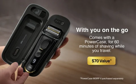 Braun Series Sport+ 9 is with you on the go. Comes with a PowerCase, for 60 minutes of shaving while you travel.