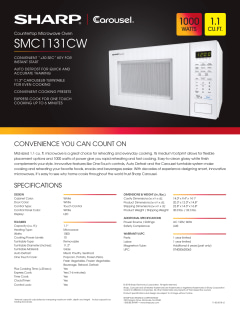Sharp SMC1131CW: 1.1 Cu Ft White Countertop Microwave