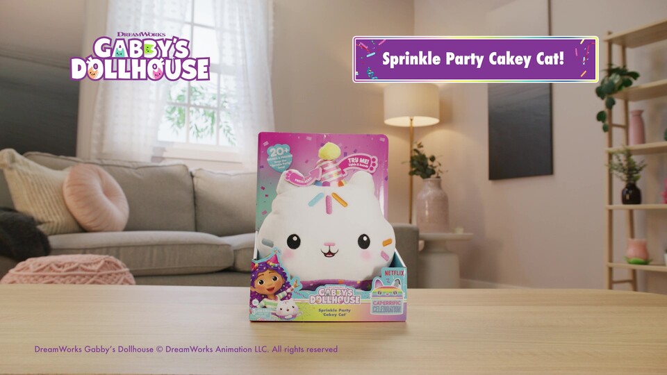 Gabby’s Dollhouse Celebrations, Sprinkle Party Cakey Cat 10-Inch Interactive Plush Toy