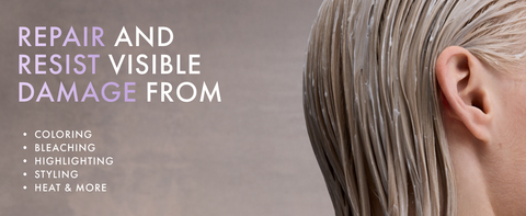 Back of a woman's head with wet hair and product applied next to title and bullets with benefits.
