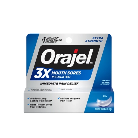 Orajel 3X Medicated for All Mouth Sores Gel with Benzocaine, Oral