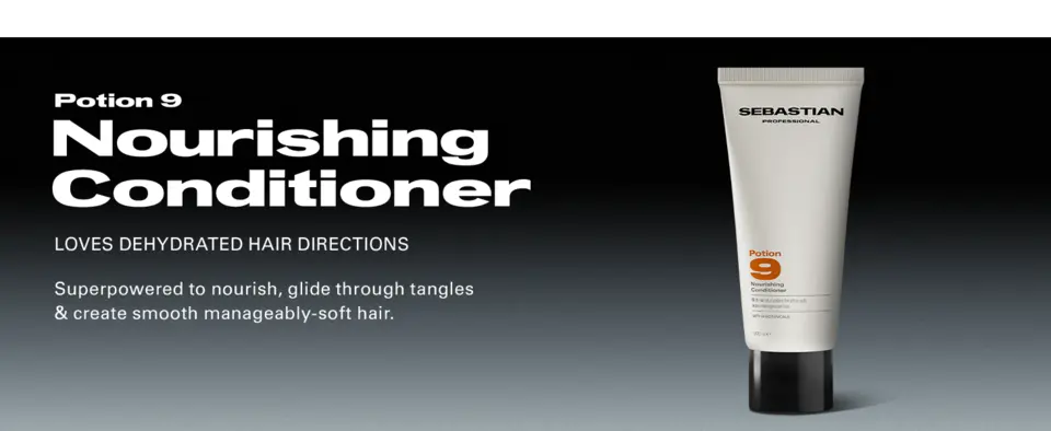 Tube of Sebastian Professional Potion 9 Nourishing Conditioner on a gradient background.