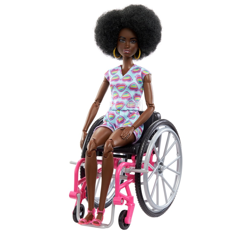 thumbnail video image 2 of Barbie Fashionistas Doll #194 with Wheelchair and Ramp, Heart Romper with Accessories, 2 of 7