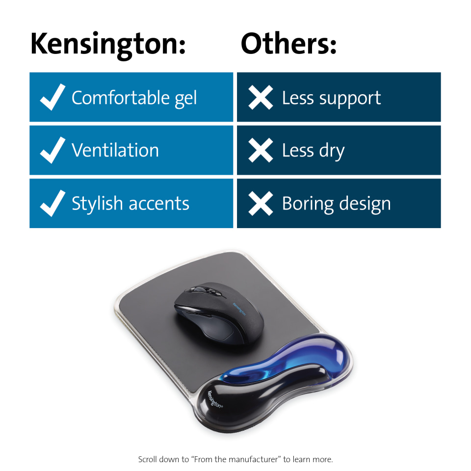 Kensington Duo Gel Mouse Pad with Wrist Pillow - Black, Blue